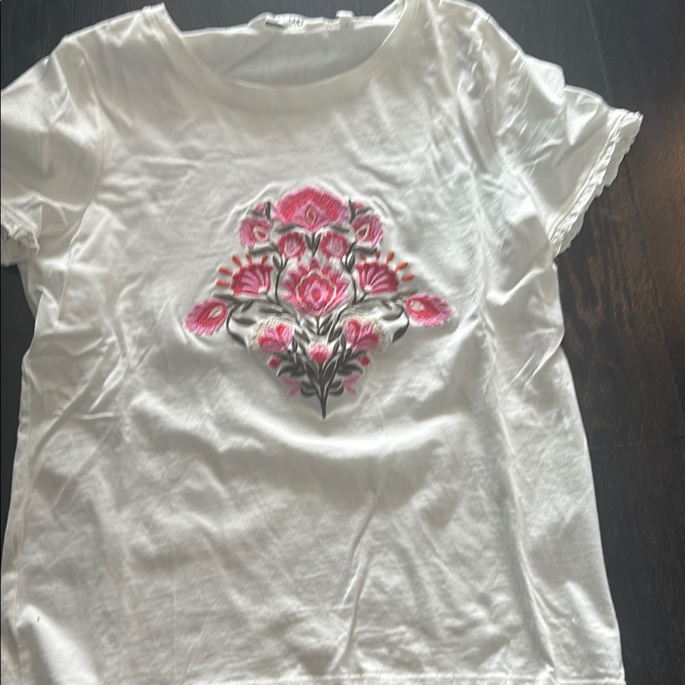 Floral Embroidered White T-Shirt